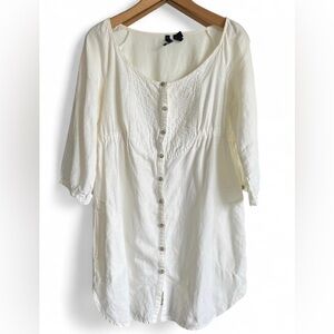 Mango Womens White Peasant Cottagecore Prairie Cotton Button Down Dress Medium